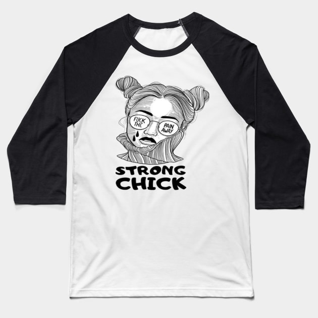 Strong Chick Woman's Baseball T-Shirt by Salam Hadi